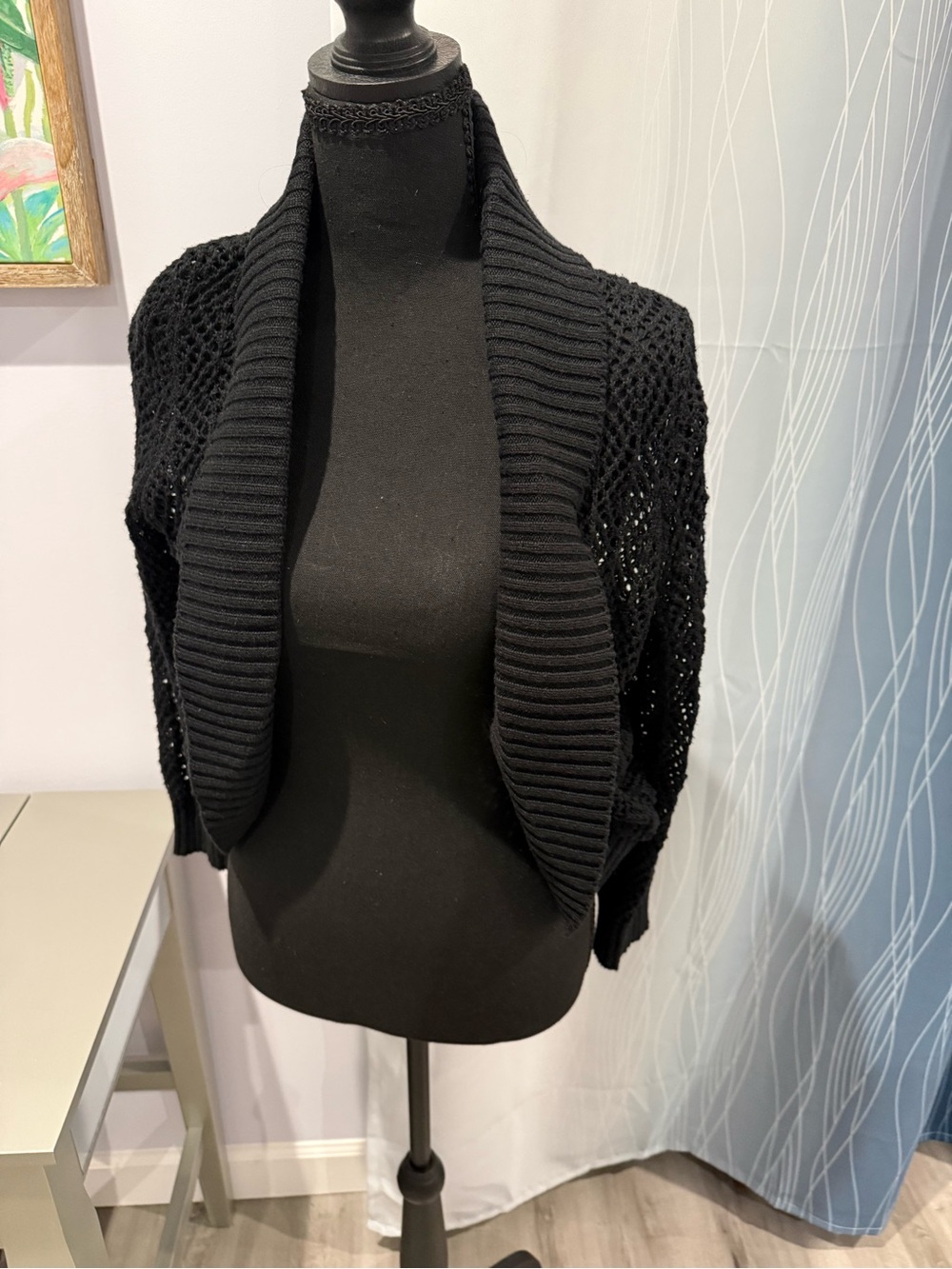 Apostrophe Black Open-Weave Shawl Cardigan